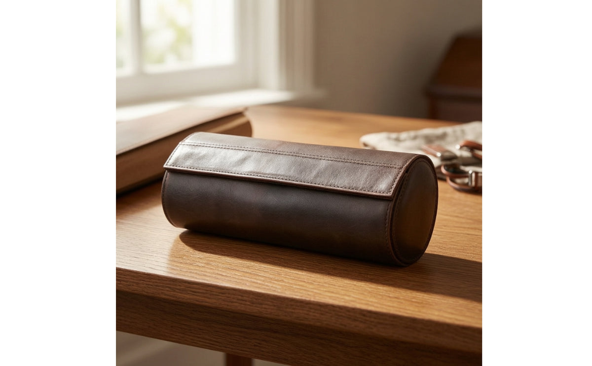 Leather Watch Roll with Hinged Lid Portable Watch Storage Case Padded Organizer Compact for Collectors