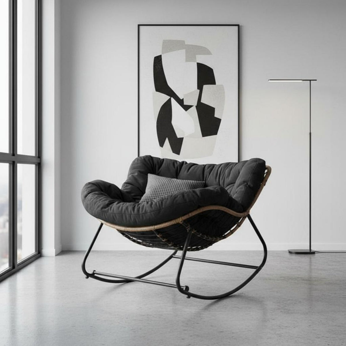 Reclining Function paddinged Lounger with Footrest Ergonomic Design Sleigh Base Recliner Modern design Rocking Chair Comfortable Headrest for Seniors, Readers, Homeowners, Balcony, Living Room, perusing alcove, Bedroom