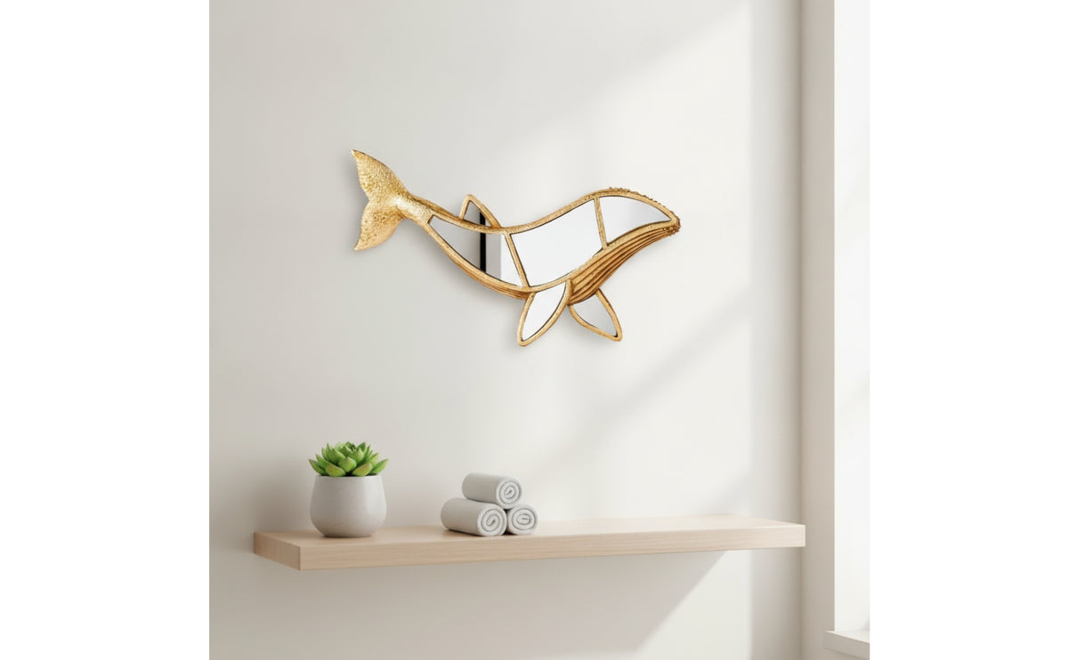 Nautical Whale Mirror Coastal Animal Mirror Textured Wall Decor Beach-Inspired for Living Room