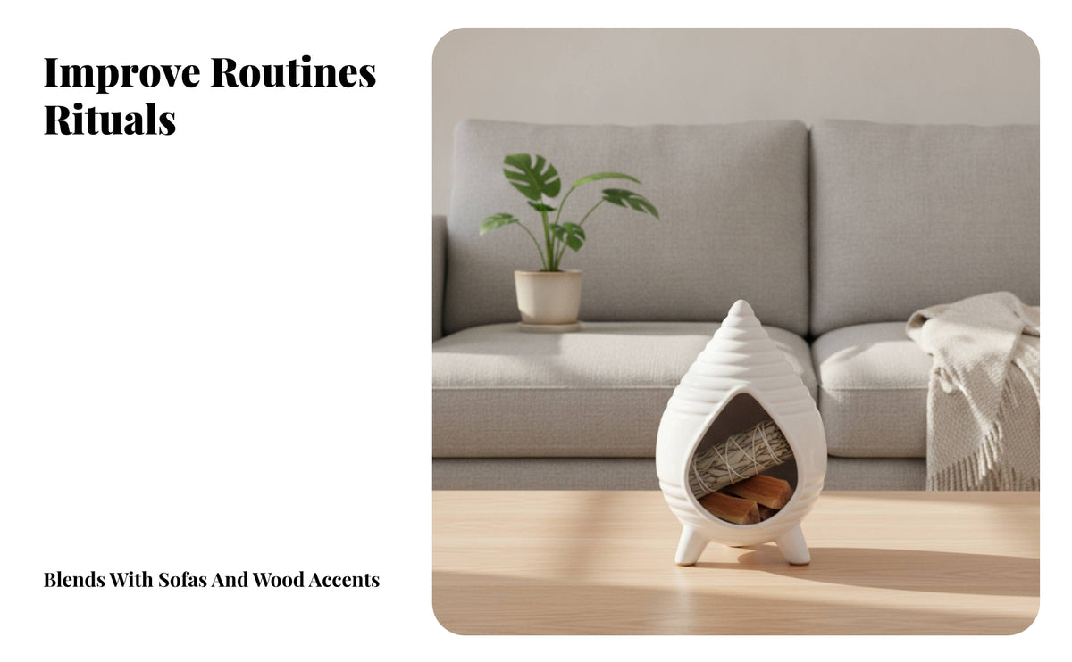 Teardrop Scent Dish Three-Legged Base Ribbed Scent Holder Ceramic for Smudging