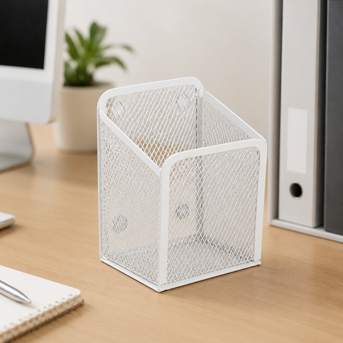 Magnetic Pen Holder, Metal Grid Design Pen Box, 9.5x6.8x12.5cm Magnetic Pen Organizer for Whiteboards, Office & Kitchen