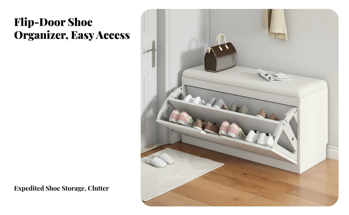 Shoe Storage Bench Space-Saving Entryway Shoe Organizer Multifunction for Apartment Dwellers, Homeowners, Hallway, Mudroom, Living Room
