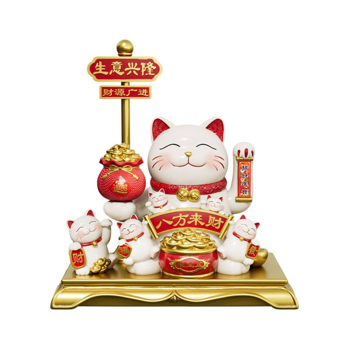 Gift-Box Fortune Cat Figurine Red Accents Fortune Cat Figurine Glossy Decor Piece for Countertop Display