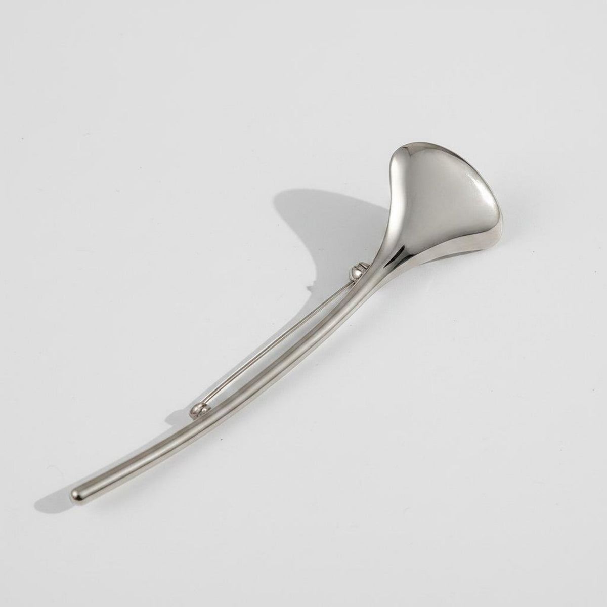 High-Polish Finish Glossy Metal Suit Pin Statement Piece Abstract Minimalist Brooch Lightweight Long Stem Flower Pin for Women, Formal Events, Office