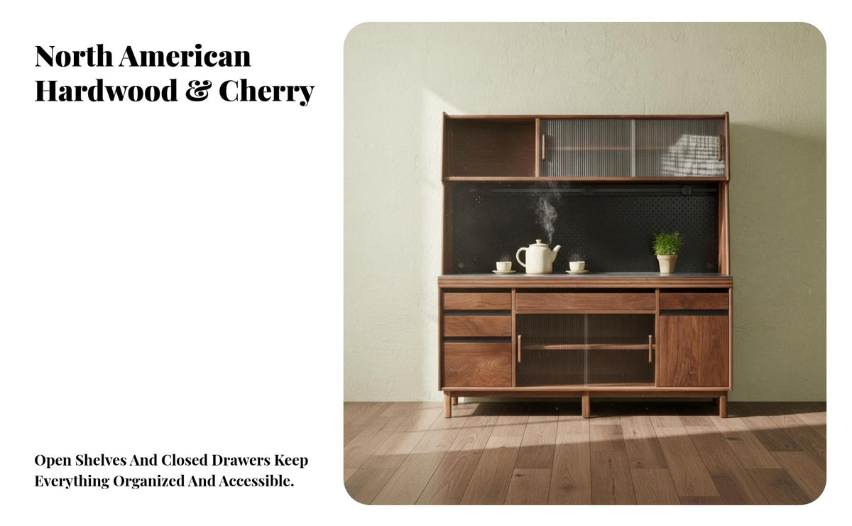 Wooden Buffet Cabinet Rock Slab Countertop Coffee Bar Cabinet Multi-Functional Design Dining Room Storage Hutch for Adults, Kitchen, Entryway, Hallway