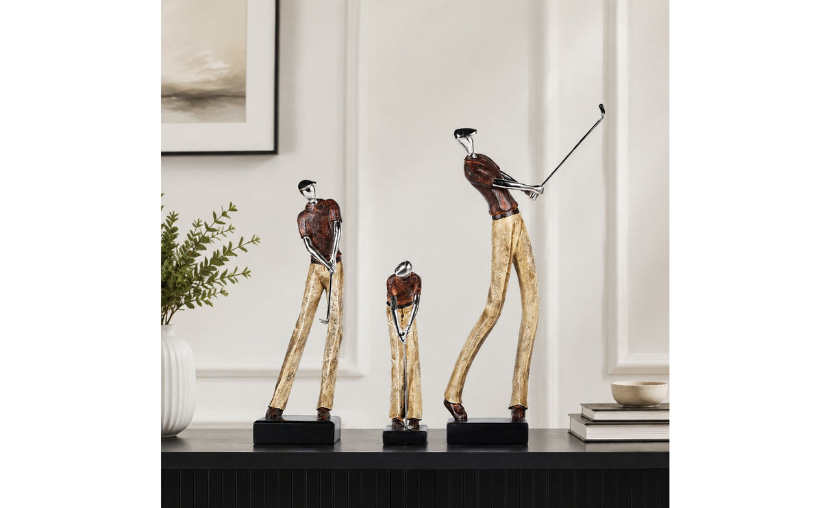 3 Pieces Golf Figurines Sculptural Golf Statues Textured Sculptures with Rectangular Bases for Golfers, Sports Enthusiasts, Living Room, Office, Study