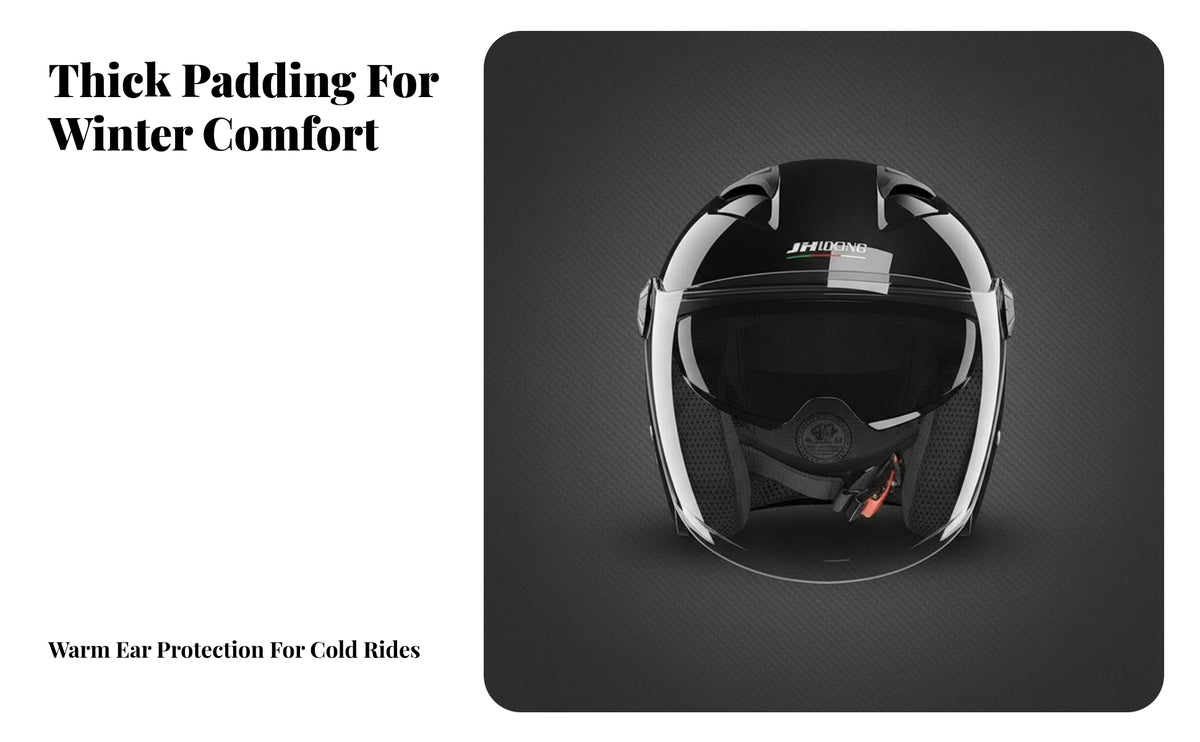 3/4 Open Face Helmet Warm Winter Liner Multi-Season Riding Helmet Anti-Fog & Rainproof Head Protection for Men, Women, Daily Commuting