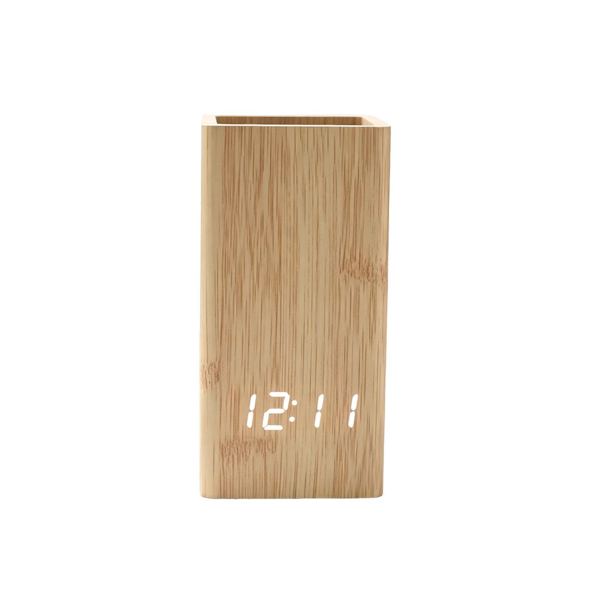 Wood Desk Clock Holder Office Item Space-Saving LED Pen Holder Clock Easy to Read Open-Top Smooth Finish for Desktop