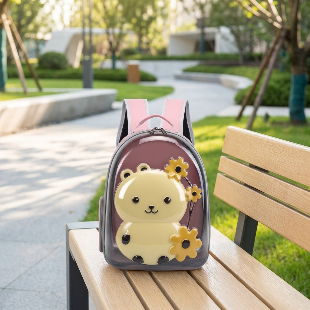 Pet Carrier Travel Backpack for Small Dogs, Cat Backpack with 3 Openings and Top Handle, PVC Material Breathable Outdoor Pet Bag, 7kg Capacity