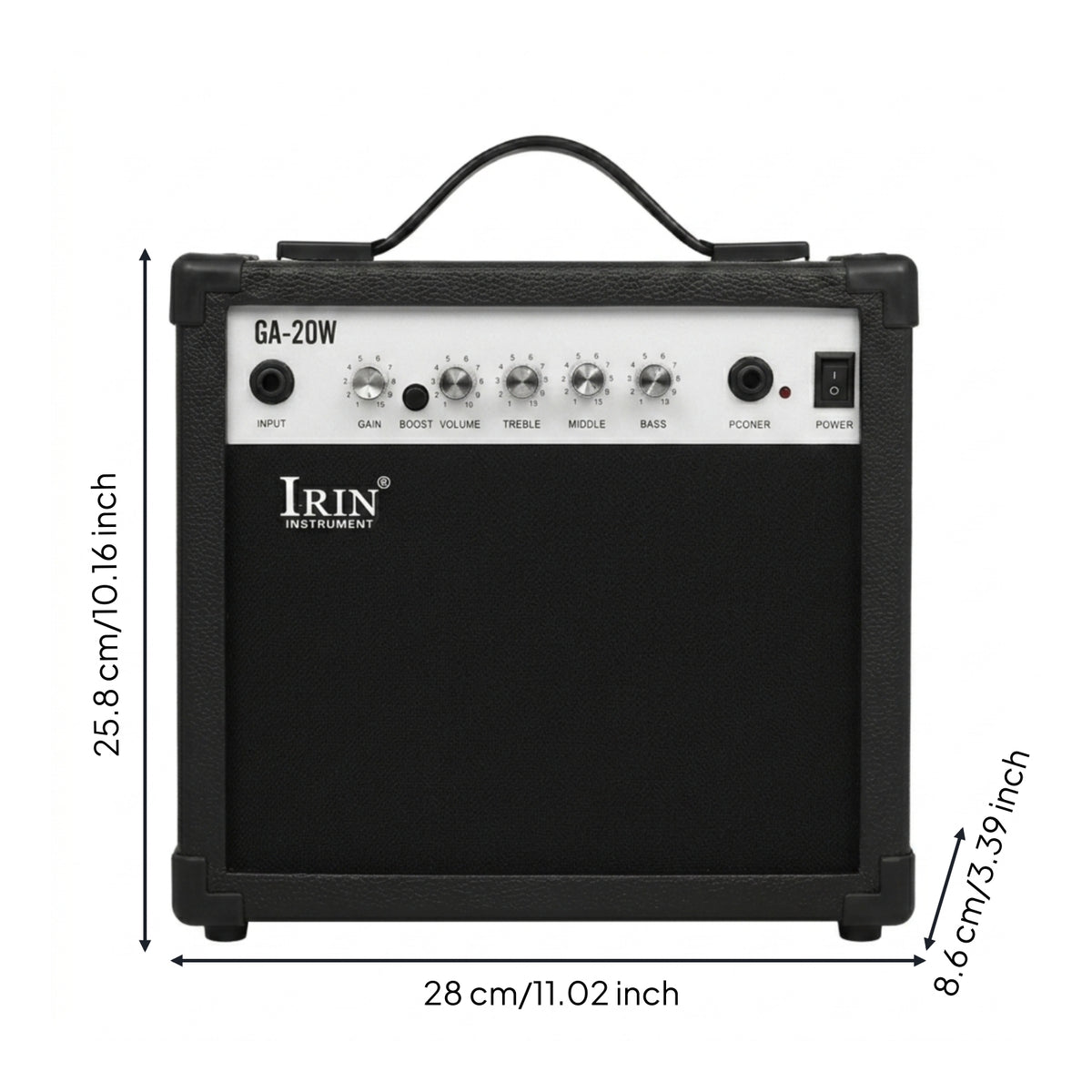 Carry Handle Portable Guitar Amp Top Control Panel Portable Guitar Amplifier Black Bass Amplifier Textured Grille