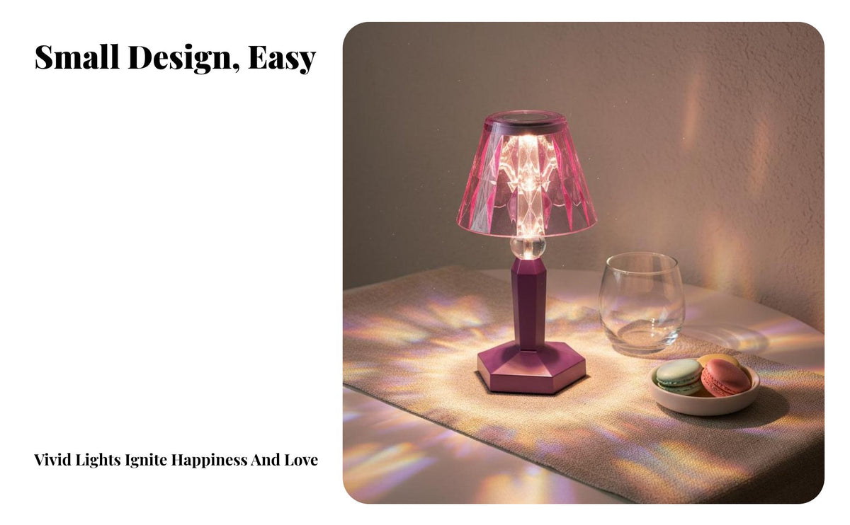 Diamond Effect Lamp Romantic Ambient Compact Crystal Table Lamp 3D Printed Diamond Effect Desk Light for Couples, Adults, Bedroom, Living Room, Office