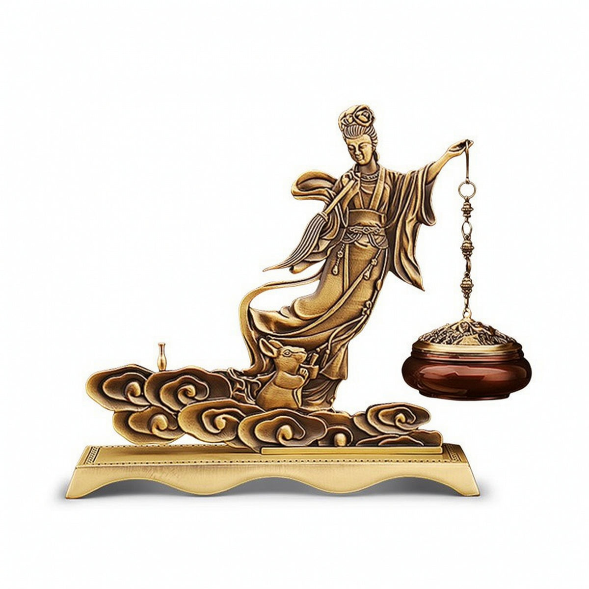 Hanging Incense Burner Brass-Colored Incense Burner with Standing Figure Ornament Zen Tabletop Accent Heat-Resistant
