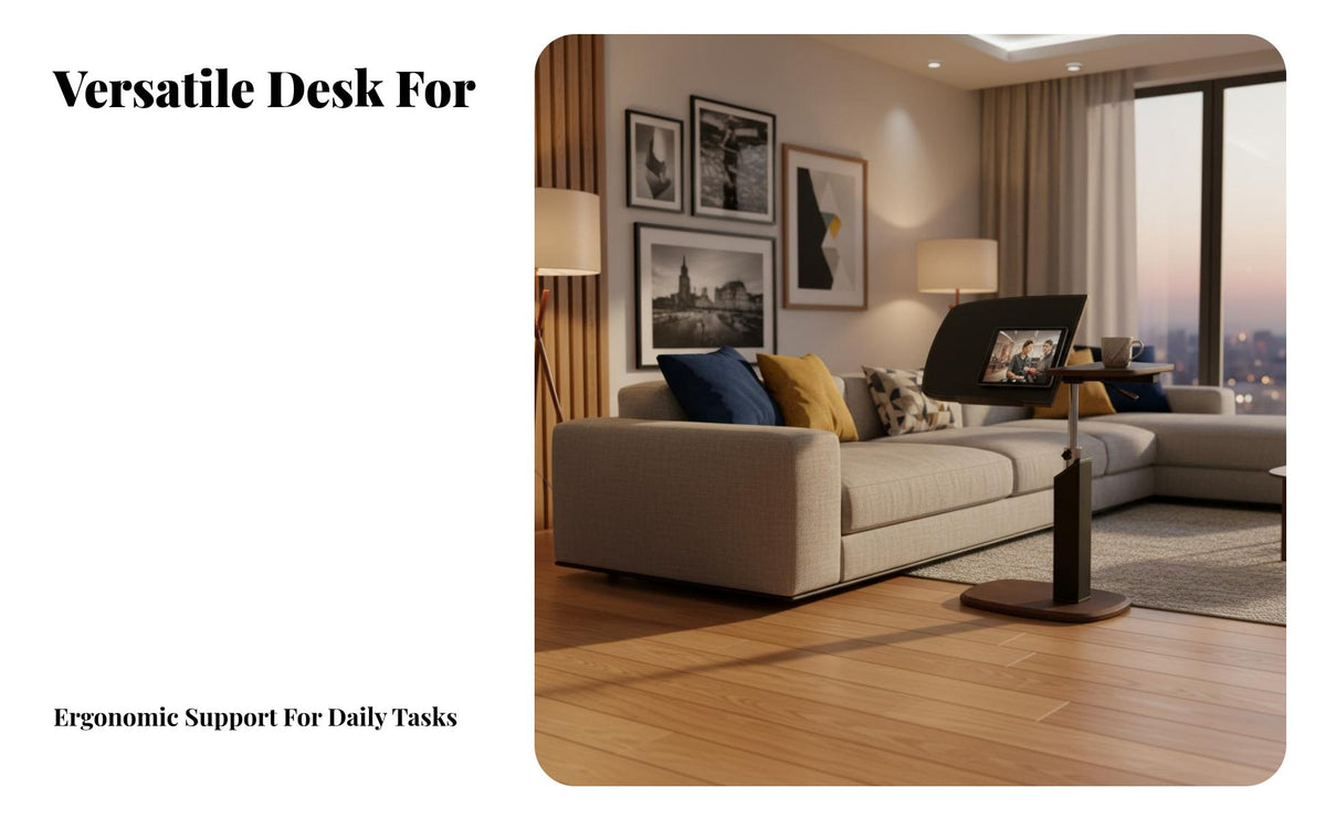 Multifunctional Mobile Laptop Desk Lockable Casters Rolling Sofa Side Table 360° Swivel Rolling Laptop Desk Stable Base for Students, Telecommuting Workers, Professionals, Bedroom, Living Room, Home Office, Small Areas