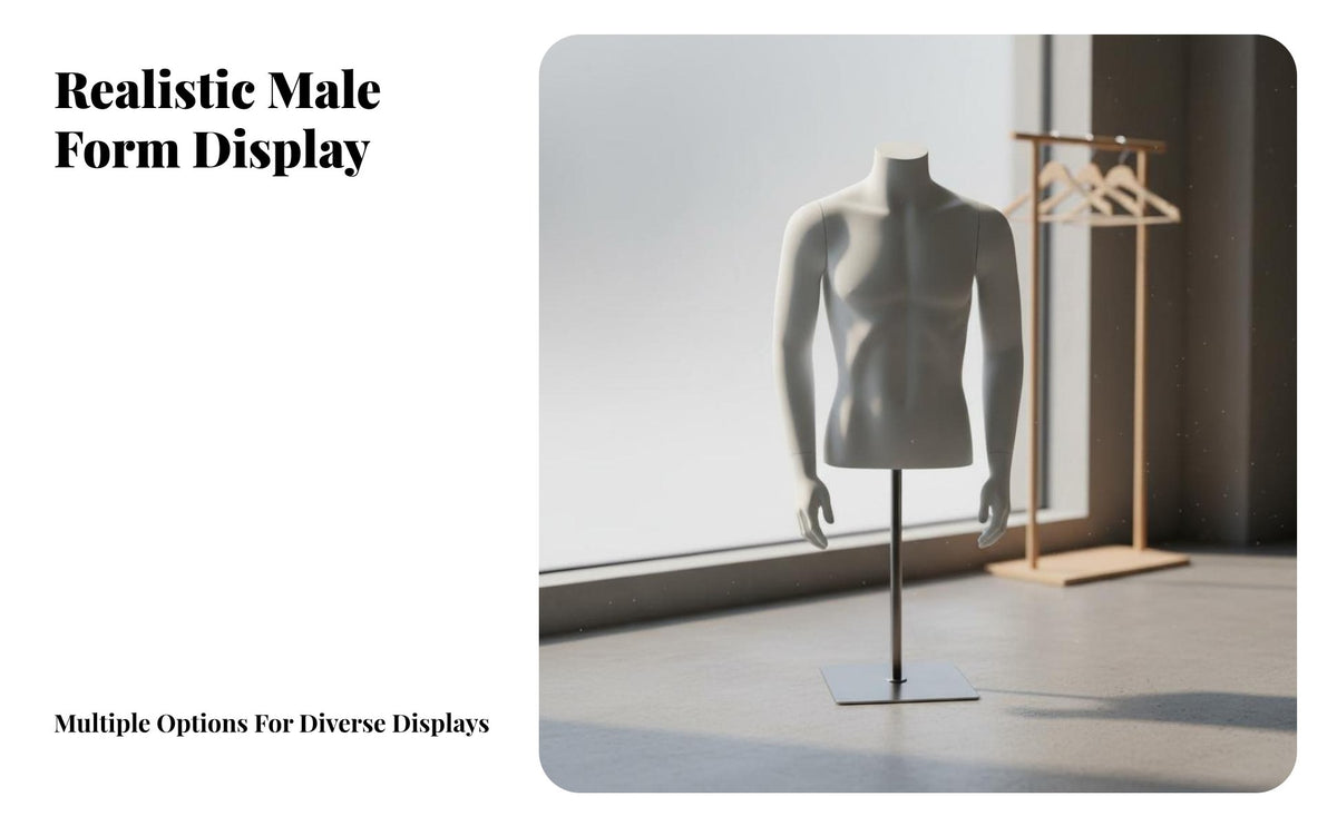 Half Body Mannequin Display Stable Base men's Clothing Display Stand Detachable Arms Half Body Clothing Form for Retailers, Tailors, Showrooms, Studio