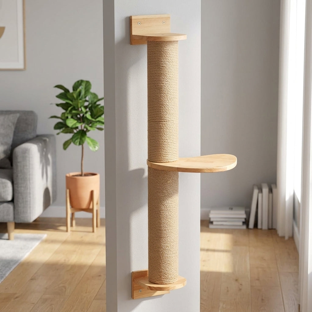 Wooden Cat Scratcher Wall Mounted Toy Accessory, Vertical Scratch Pad for Indoor Cats, Space Saving Large Scratching Surface and Play Surface