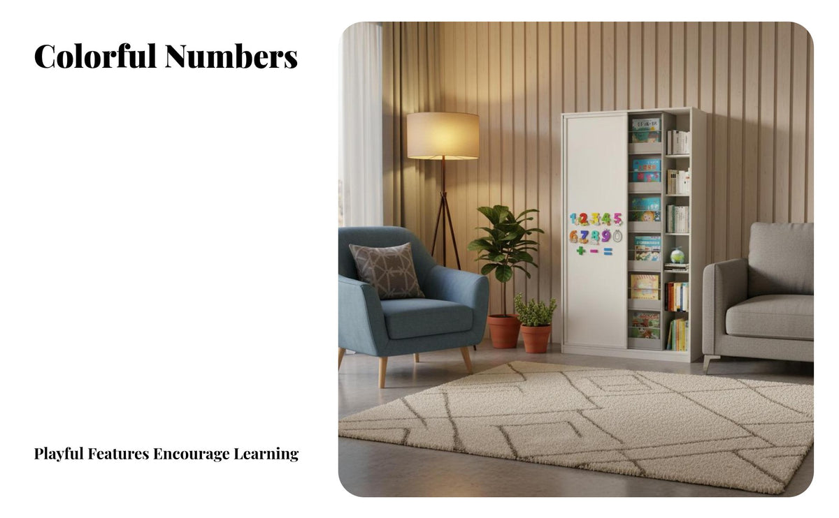 Large Capacity kids' Sliding Door bookshelf Rounded Corners children's Furniture Open Cubbies Playroom Organizer Cute creature Design for Toddlers, Parents, Nursery, Daycare, Kindergarten, Living Room