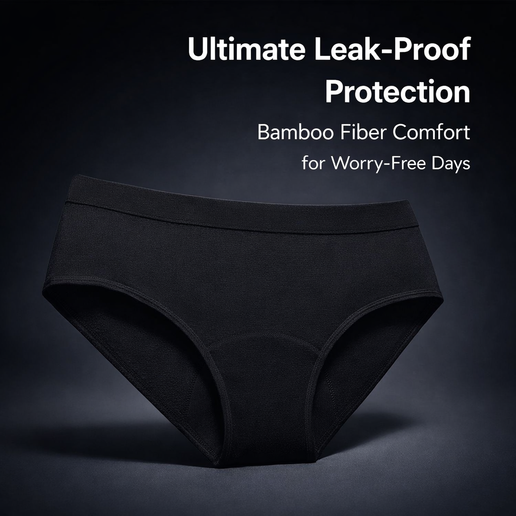 Period Pants for Women with Four Layer Bamboo Fiber for Menstruation, Breathable Postpartum Knickers Plus Size Available, Anti-Leak Underwear