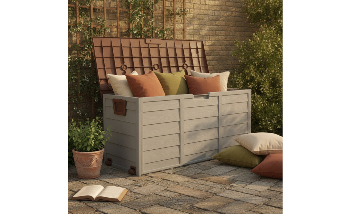 Outdoor Storage Box with Seat Easy Assembly Outdoor Storage Bin with Lid Weather-Resistant Patio Storage Box with Lid for Homeowners, Gardeners, Patio