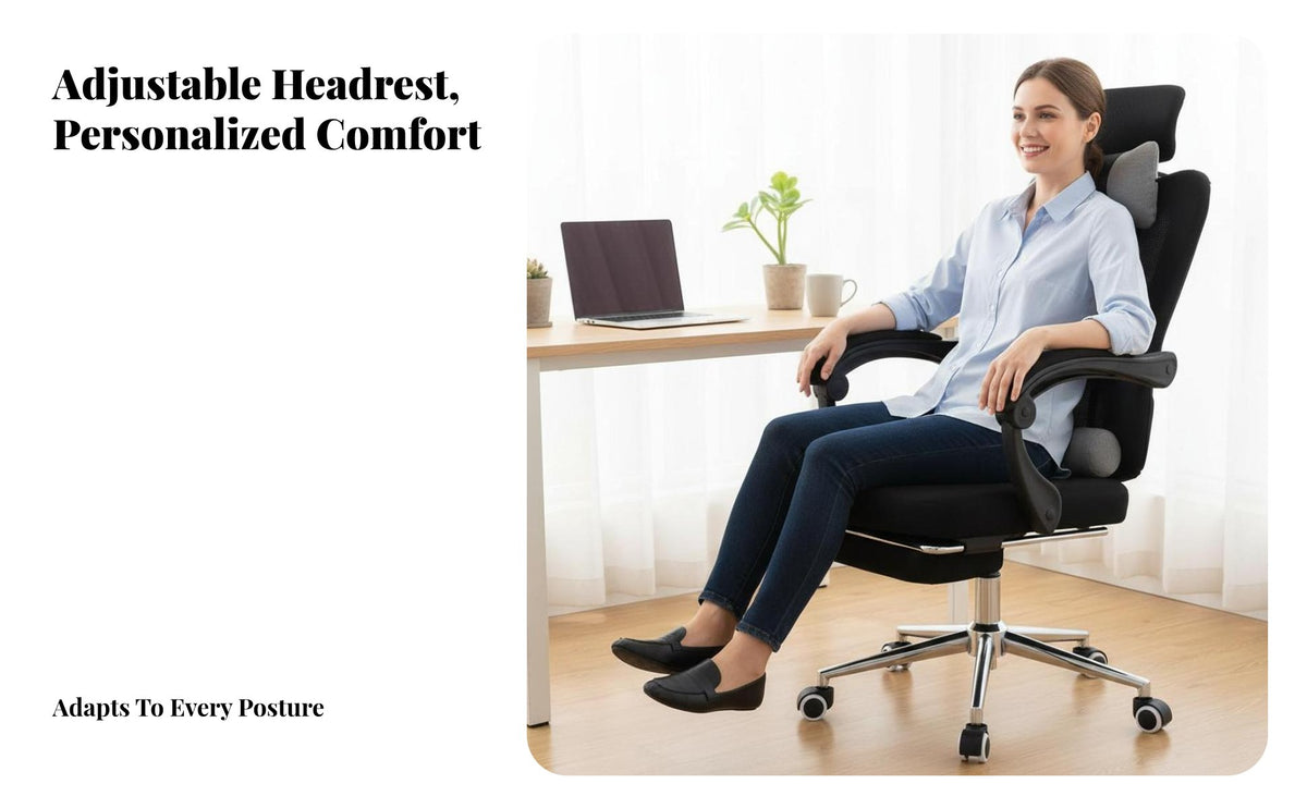 Height Adjustable High-Back Recliner with Footrest Reclining Function Ergonomic Recliner with Footrest Effortless Rolling Wheels Desk Chair 160-Degree Recline for Telecommuting Workers, Students, Gamers, Restping, Relaxing, Studying, Study Room