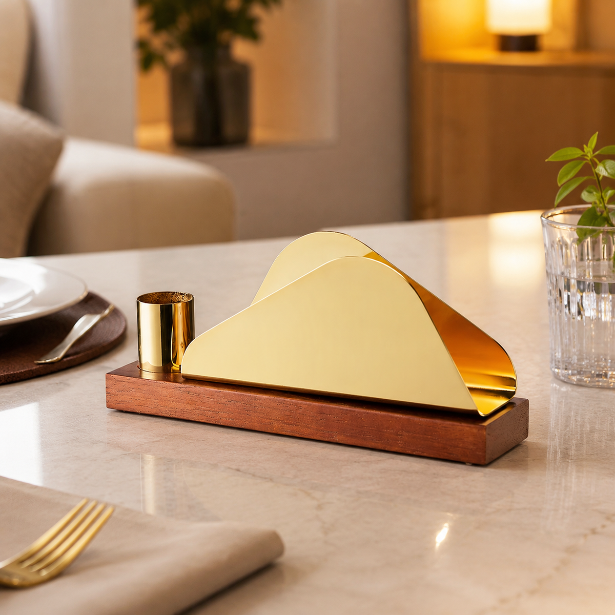 Gold Stainless Steel Napkin Holder, Modern Polished Serviette Dispenser for Restaurant & Cafe, Rectangular Double Hole Design for Home Dining