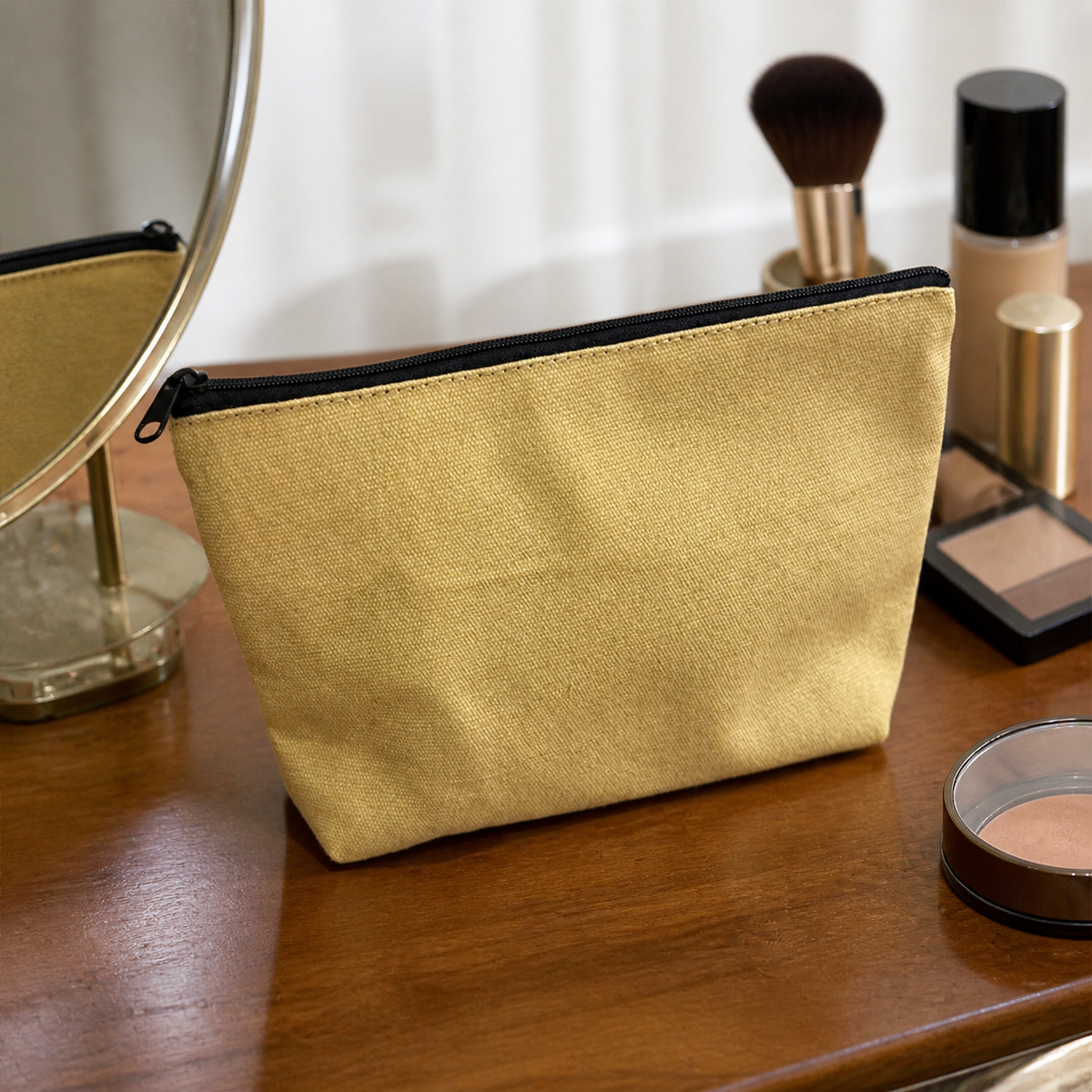 Canvas Cosmetic Bag, Zipper Makeup Pouch, Toiletry Bag for Travellers, Small Travel Makeup Bag for Gym, School & University