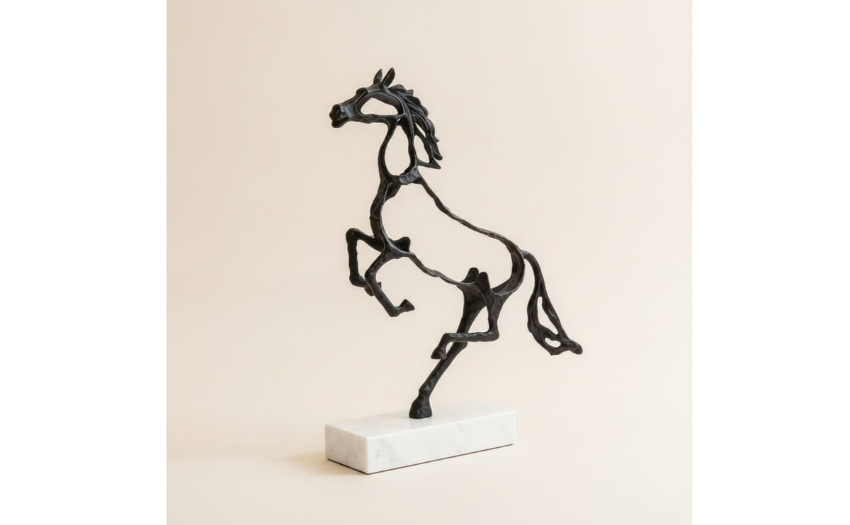 Rearing Horse Figure Abstract Horse Statue Minimalist Sculpture with Rectangular Base for Art Lovers, Interior Decorators, Office, Entryway