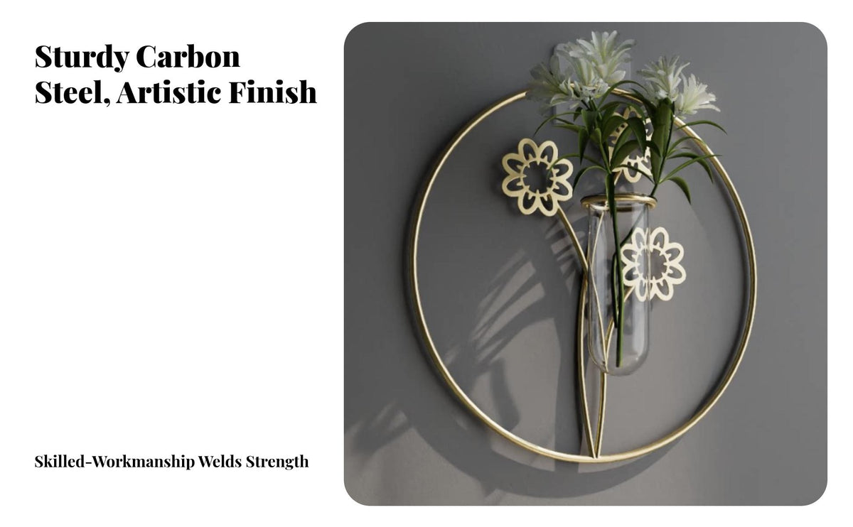 Drillnon-Drill Installation Circular Frame Test Tube Vase Nordic Design Test Tube Planter Set Hydroponic Propagation Station Wall-Mountable for Renters, Home Decorators, Plant Lovers, Living Room, Bedroom, Entryway, Kitchen