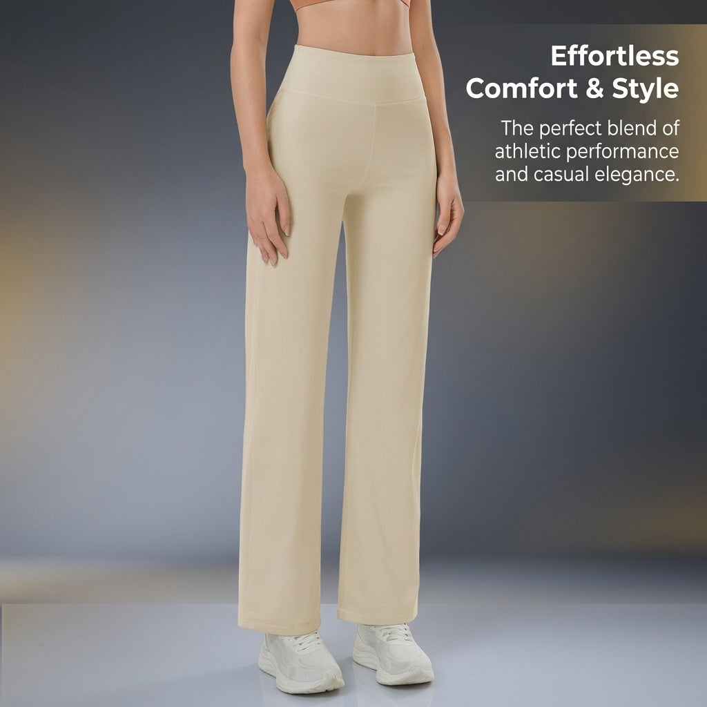 Ladies Trousers with High Waist Control, Quick Dry Nylon Wide Leg Womens for Gym and Casual Wear, Comfortable Work