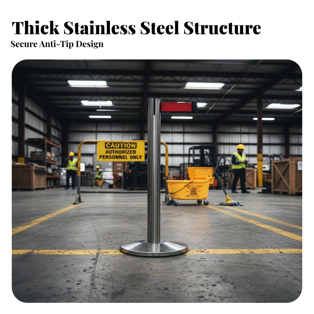 Retractable Belt Stanchion Heavy-Duty Base Retractable Belt Barrier Sturdy Construction Stainless Steel Queue Pole for Airports, Hotels, Retail Stores