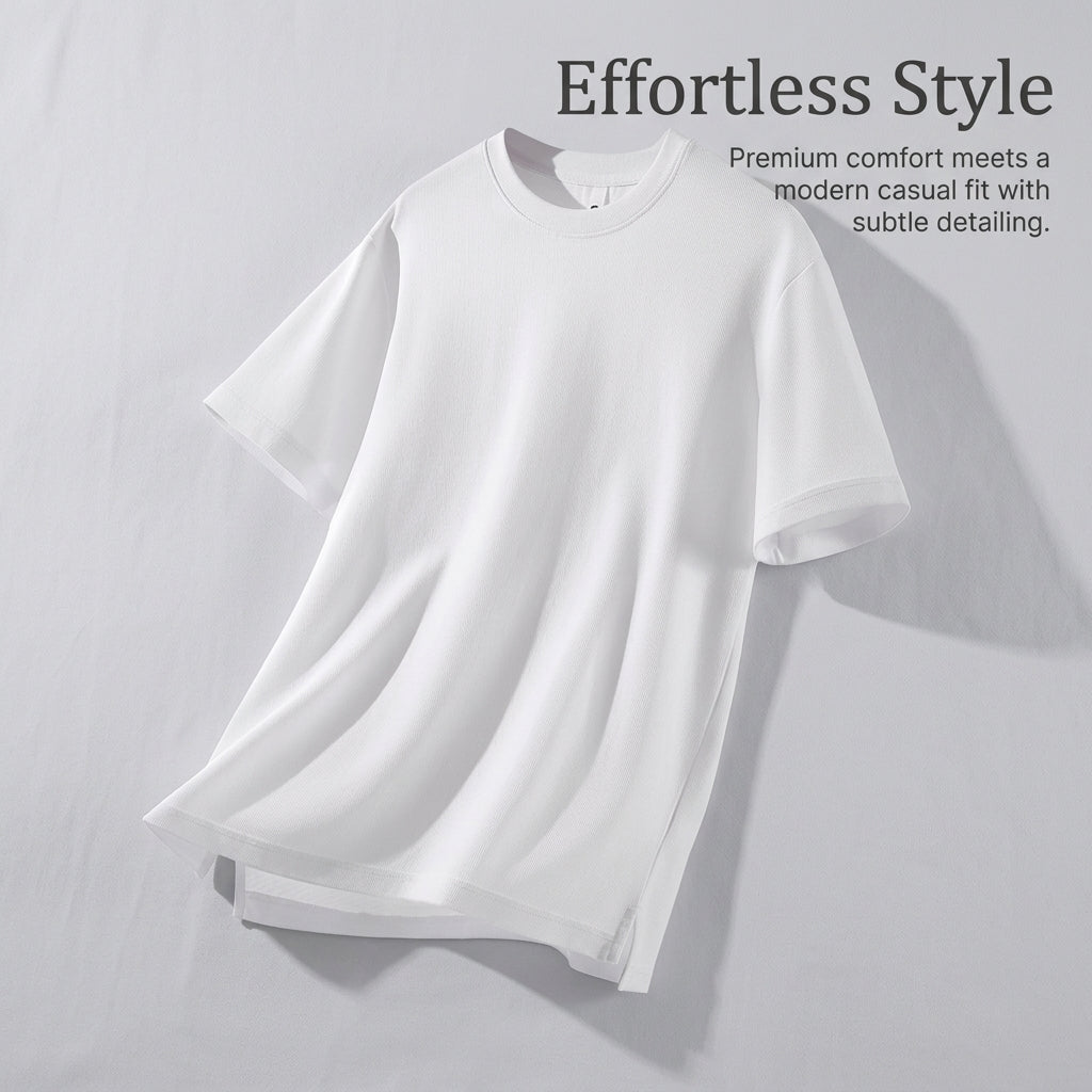 Men's Loose Neck T-Shirt, Short Sleeve Tee with Slit Polyester Blend Casual Wear for Summer and Young Adults
