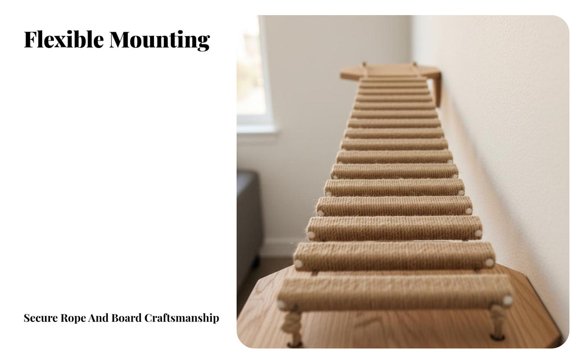 Claw Grinding Sisal Rope Cat Bridge Multi-Functional Sisal Cat Scratcher Ladder Encourages Natural Instincts Pet Climbing Toy Easy Installation for Cats, Kittens, Small Pets, On Walls, Living Room, Indoors