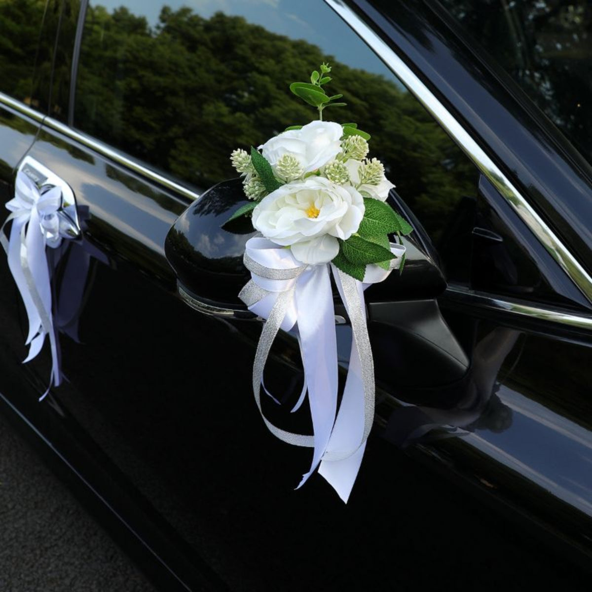 Car Mirror Flower Decoration Elegant Snowy Bloom Mirror Bow Photo-Ready