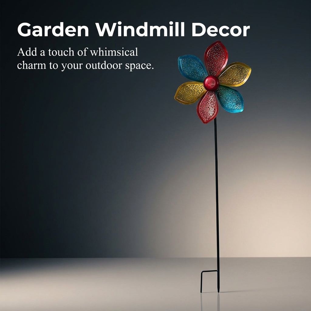 Wind Spinner for Outdoor Garden Decoration, Metal Windmill with 360 Degree Rotating Feature, Iron Construction Yard Ornament for Landscaping