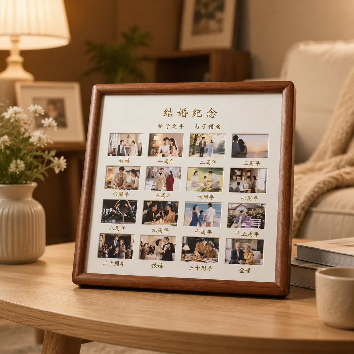 Personalised Wedding Anniversary Photo Frame, Handmade Wooden Photo Frame with Glass Cover, Custom Engraved Gift for Couples, Wall Mount Display