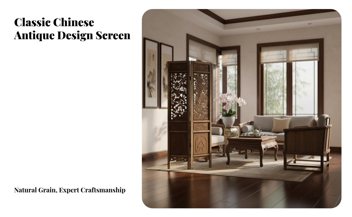 Chinese Design Folding Screen Foldable Hollow-out Folding Screen Portable Antique Wooden Partition for Homeowners, Bedroom, Tea House