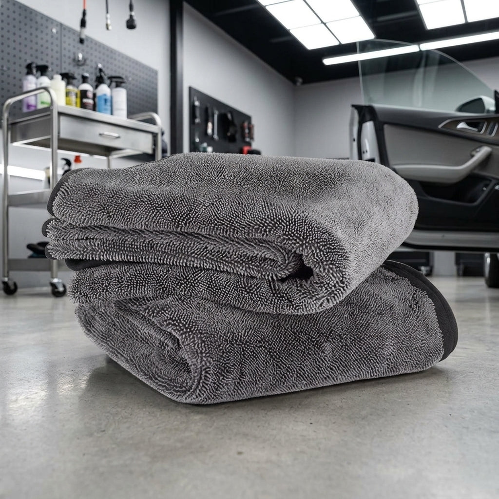 Coil Weave Car Drying Towel Microfibre Cloth, 50x60cm Microfibre Cloth for Car Valeting Kit, Gray Absorbency Single Layer