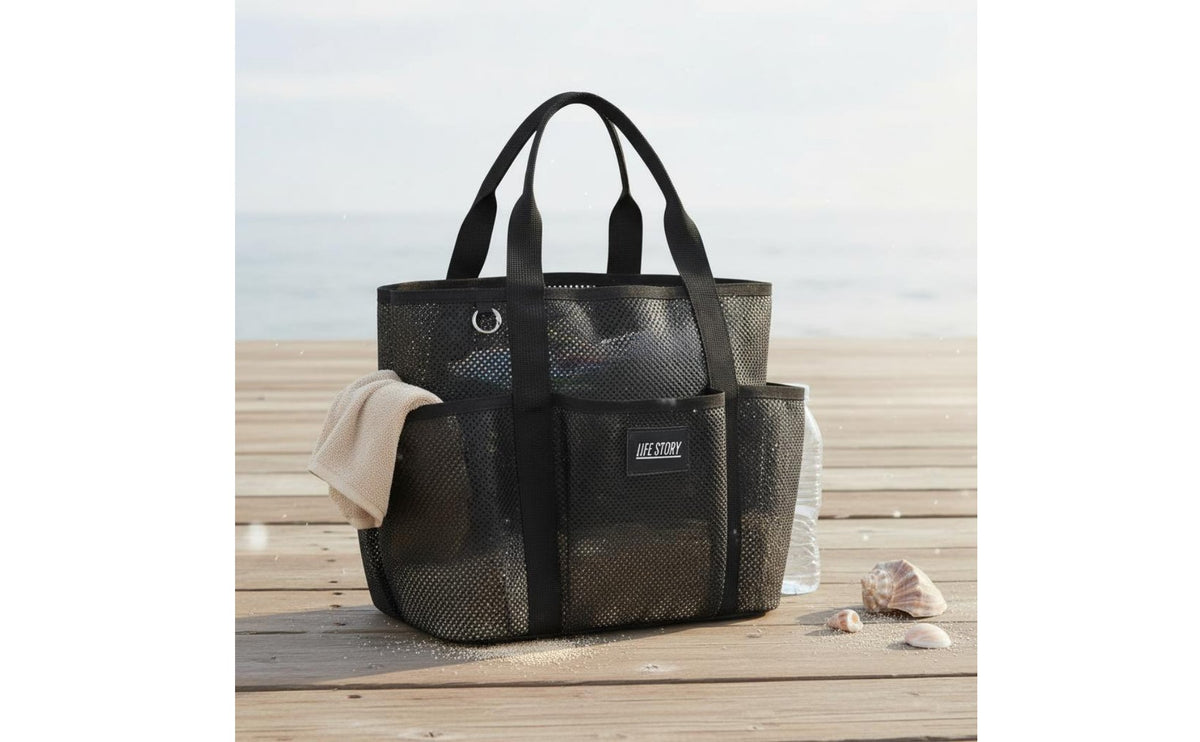 Mesh Beach Tote Bag Lightweight Large Capacity Swim Tote Tear Resistant Large Pouch for Swimming, Travel, Pool