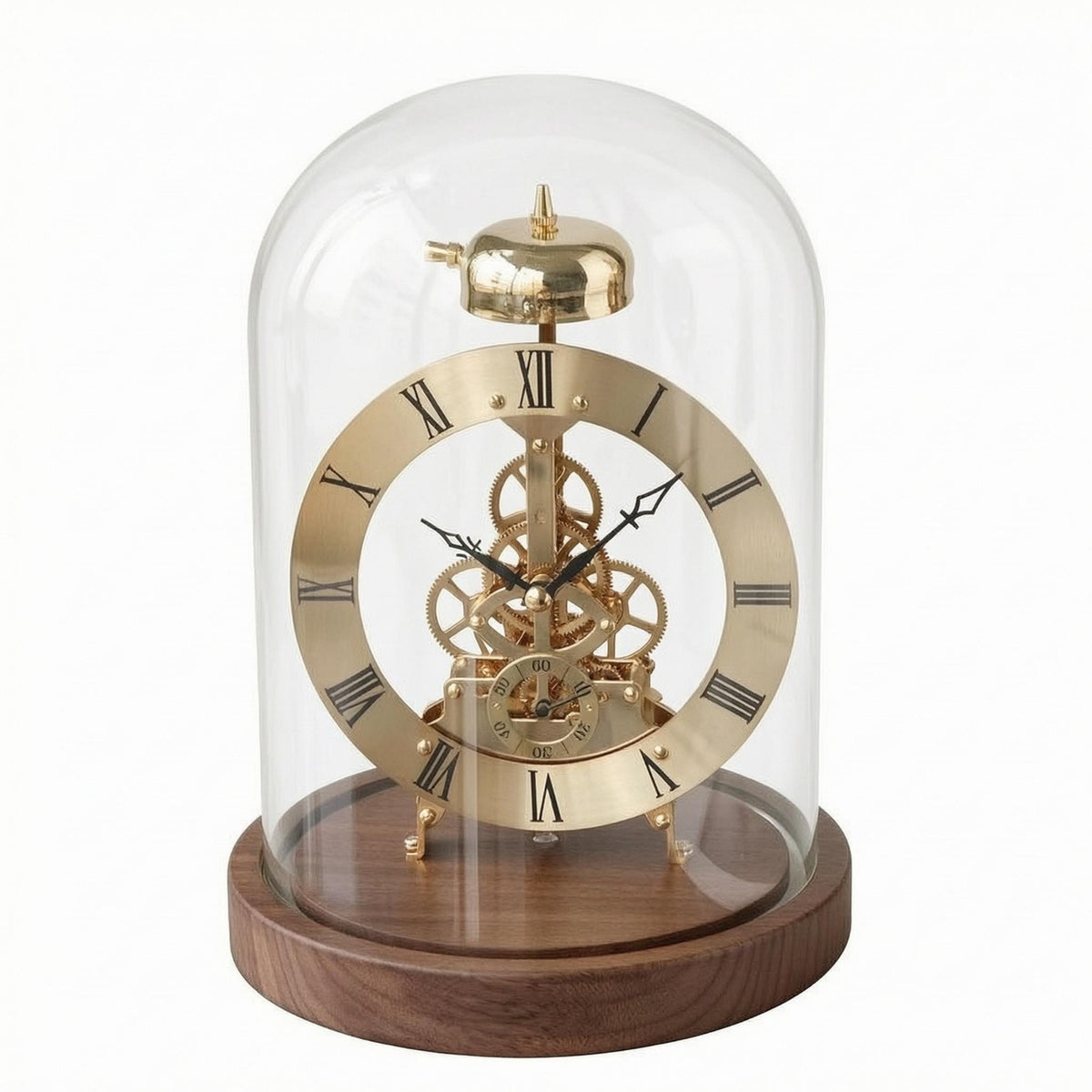 Transparent Dome Clock Gear Detail Walnut Base Clock Mechanical Style Home Decor