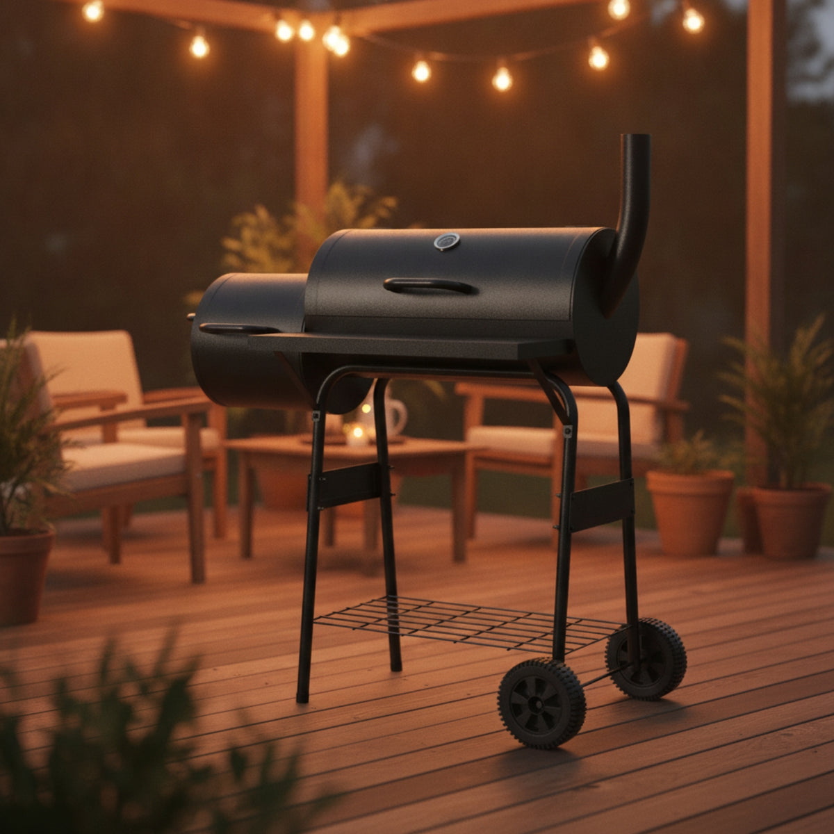 Outdoor Charcoal Grill with Offset Smoker Black Offset Smoker Grill Large Sturdy for Backyard