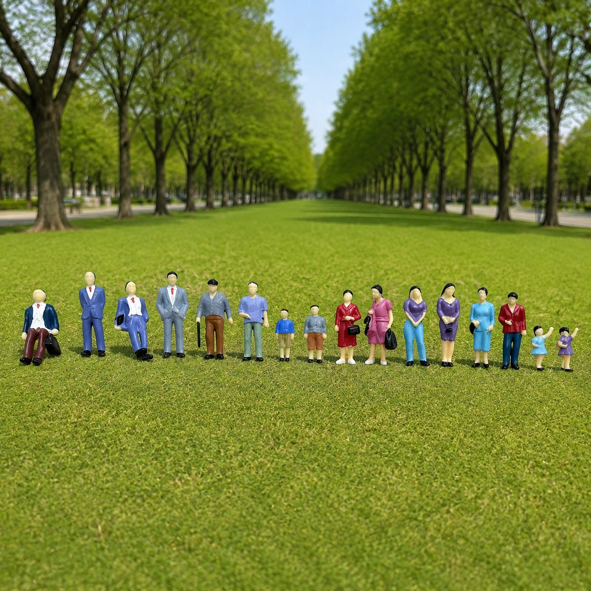 1:42 Scale Model People Figures for Dioramas and Architectural Layouts, 14-Piece Set (7 Male, 7 Female)