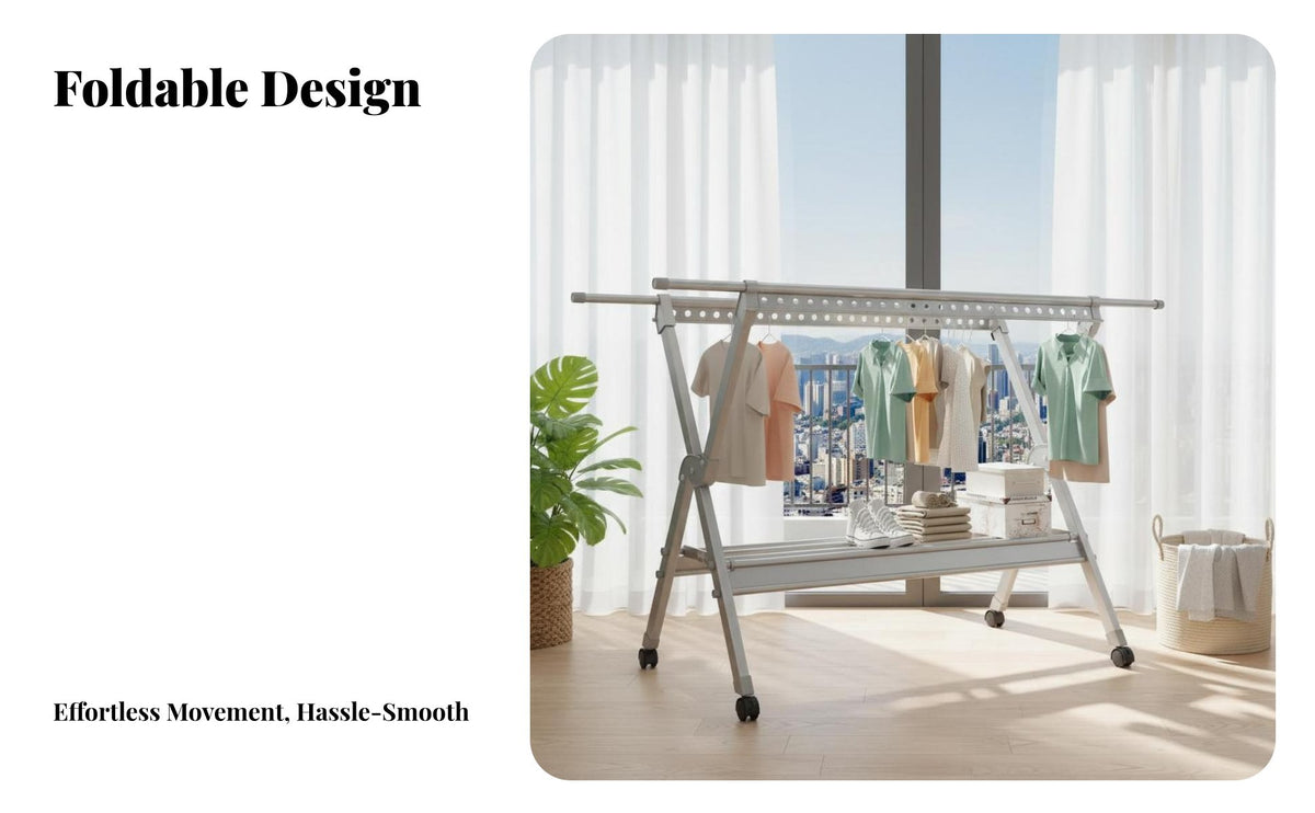 Space-Saving Design Foldable Clothes Drying Rack Portable Collapsible Laundry Drying Rack Indoor & Outdoor Use Collapsible Garment Airer Heavy Duty for Apartment Dwellers, Homeowners, Balcony, Indoors, Small Areas, Outdoors
