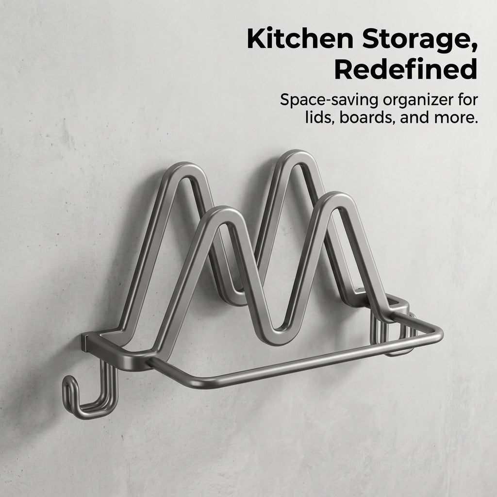 Cabinet and Kitchen Cupboard Lid Organizer for Home Cooks, Wall Mount Rack and Pan with Adjustable Cutting Board for