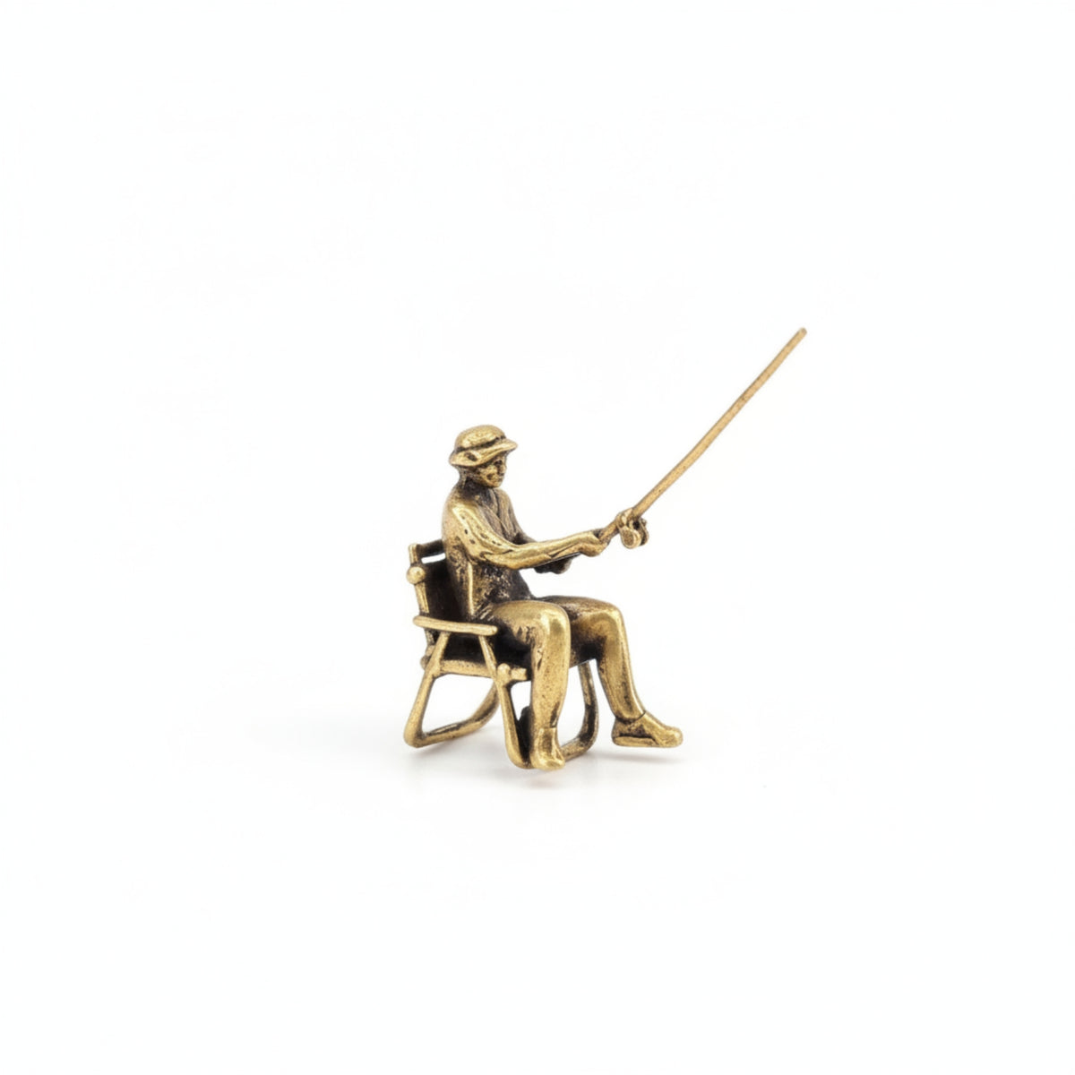 38 Mm Seated Fisherman Figurine Shiny Brass Fishing Figurine Sculpted Mini Brass Fishing Model Small Scale for Diorama, Micro-Landscape Display