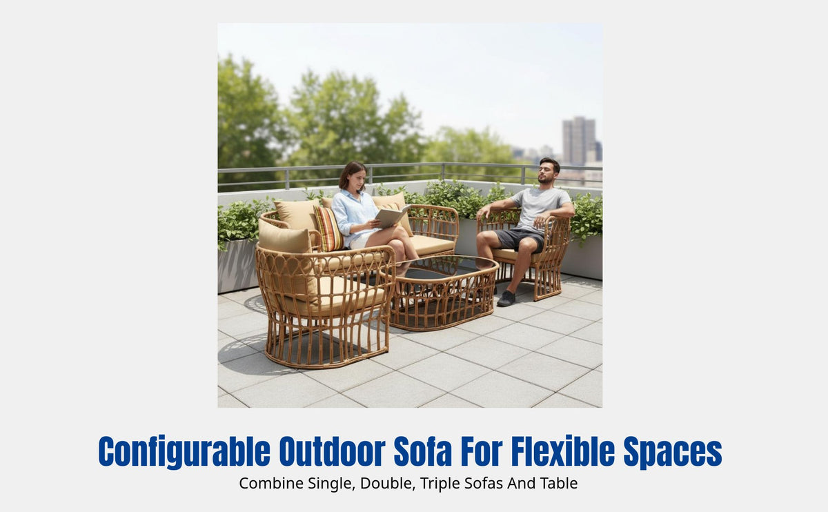Outdoor Rattan Sofa, Waterproof Patio Furniture, Modern Garden Lounge, Sun-Resistant Couch
