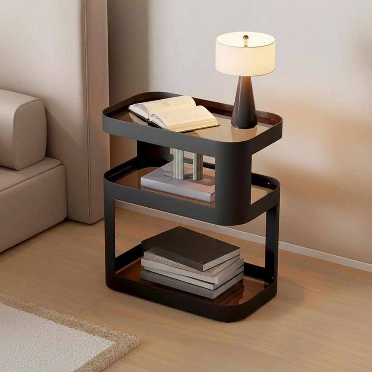 Space-Saving 2-Tier Nightstand Creamy aesthetic 2-Tier Accent Table Minimalist Design Home Furnishing adaptable Use for Apartment Dwellers, Interior Decorators, Bedroom, Small Spaces, Dorm Room, Entryway