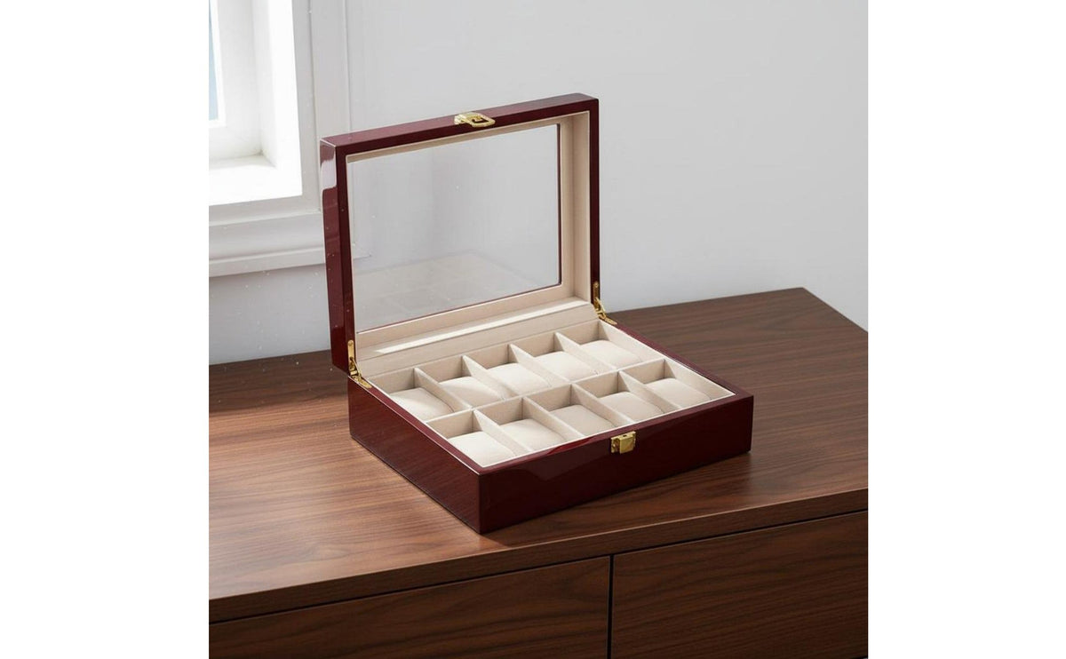 3 Compartment Watch Case Clean-Resistant 3 Compartment Watch Box Dustproof High Gloss Finish