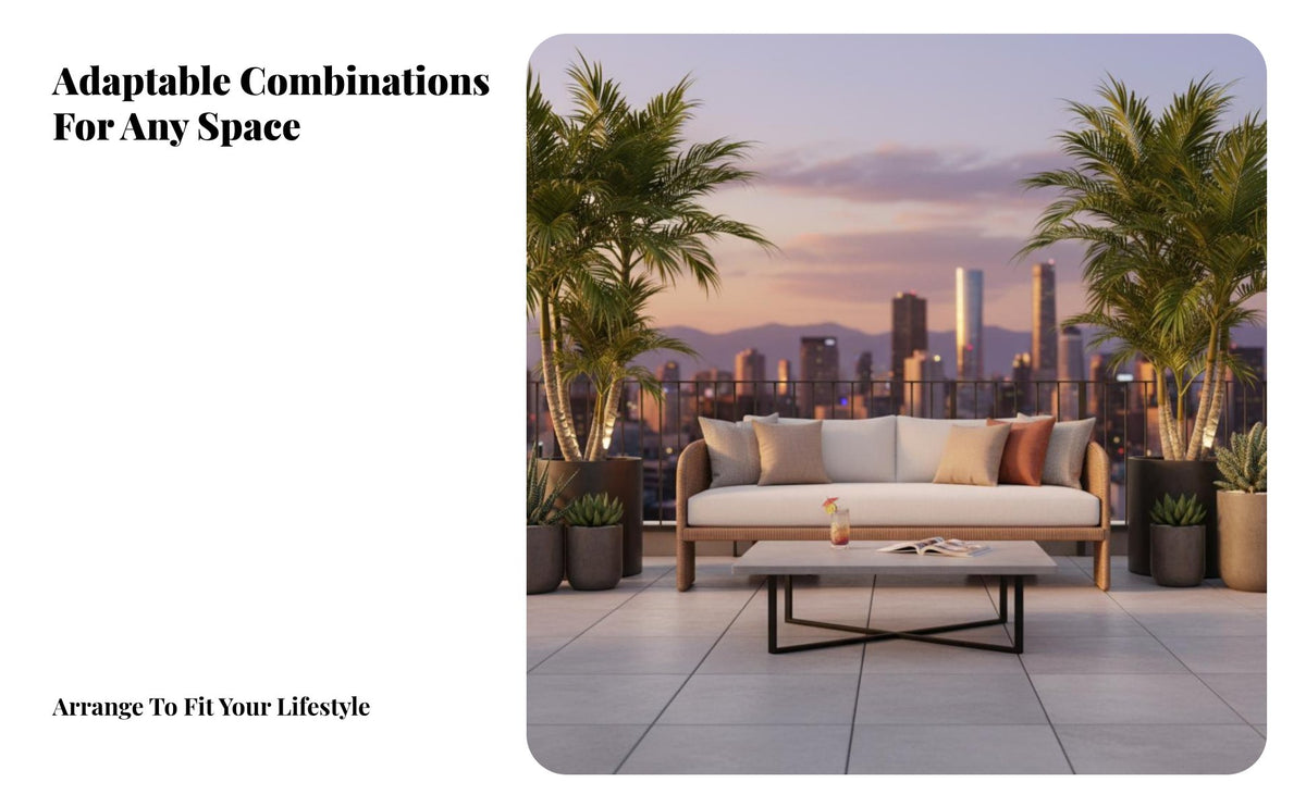 Weatherproof Sofa and Armchair Conversation Group Water-Resistant Outdoor Furniture Modern Design Patio Seating Set configurable for Guest Accommodation Managers, Business Owners, Balcony, Terrace, Courtyard, Backyard