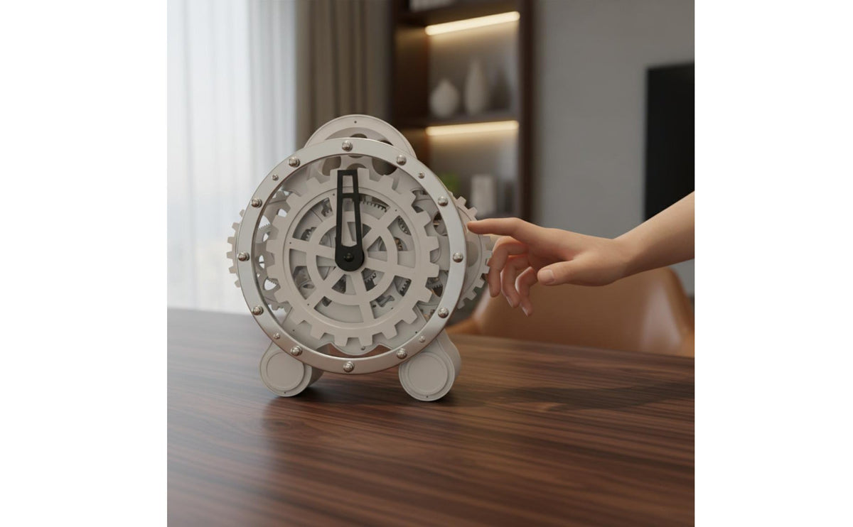 Rotating Gear Clock Stainless Steel Frame Steampunk Desk Clock Operated House Decoration for Office