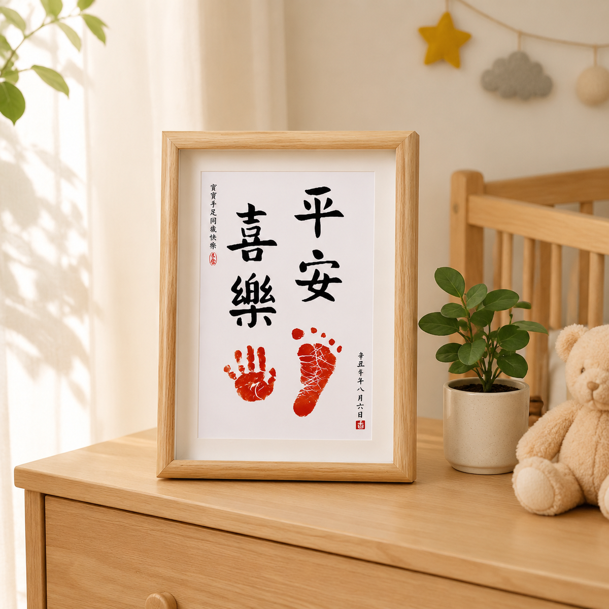 Newborn Picture Frame, Hand and Footprint Kit for Babies, Wooden Frame with Ink Pad, Gift for Expecting Parents