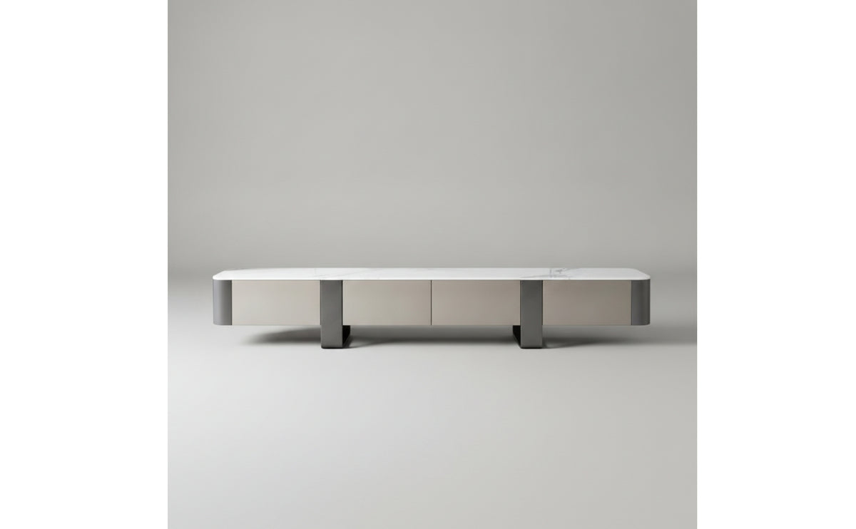TV Cabinet with Mineral Slab Surface Sleek TV Cabinet Low-Profile Media Console for Living Room